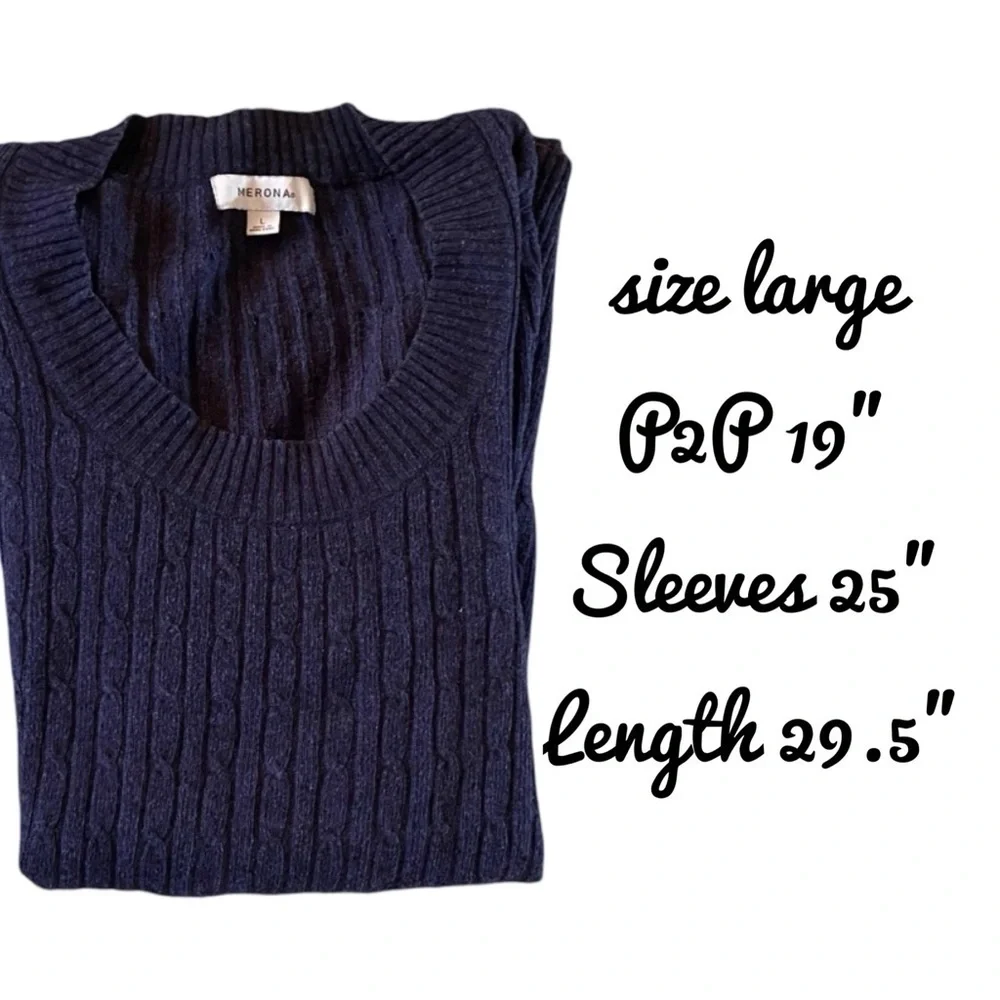 Navy Blue Long Sleeve Scoop Neck Sweater Large
